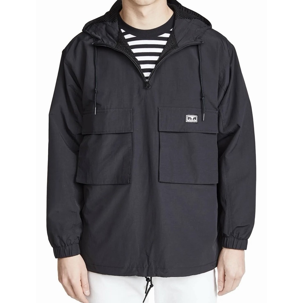 Obey Mens Inlet Anorak Jacket Windbreaker Size Small Waterproof Reflective Black